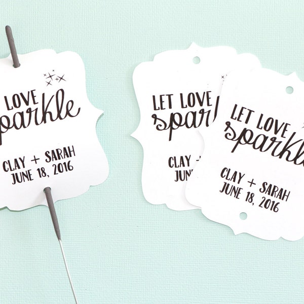 Let Love Sparkle - Sparkler Gift Tags - Black + White - Wedding Favors. Customizable Tags. Wedding Sparkler Tag. Custom Sparkler Tags.