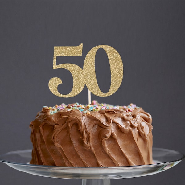 50 Cake Topper - Glitter - Number Cake Sign. 50th Birthday Cake Topper. Fiftieth Birthday Party Decorations. 50th Birthday Sign.