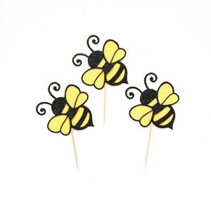Bee Cupcake Toppers - Glitter - Mommy to Bee Party. 1st Bee Day. Bumble Bee Birthday Party Decorations. What Will It Bee Baby Shower.