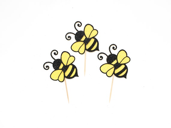 Yellow & Black Bumble Bee Party Pack-Includes: Cupcake Wrappers and Toppers,  Food/Party Picks and Confetti-GREAT VALUE-Baby Shower/Party