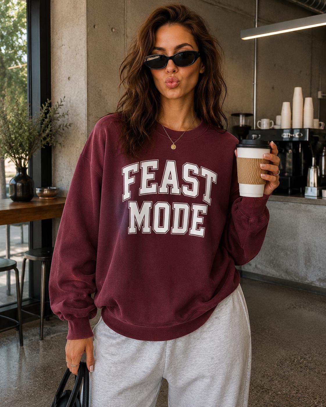 FEAST MODE Thanksgiving Sweatshirt Minimal Varsity Crewneck Gift for Thanksgiving Host
