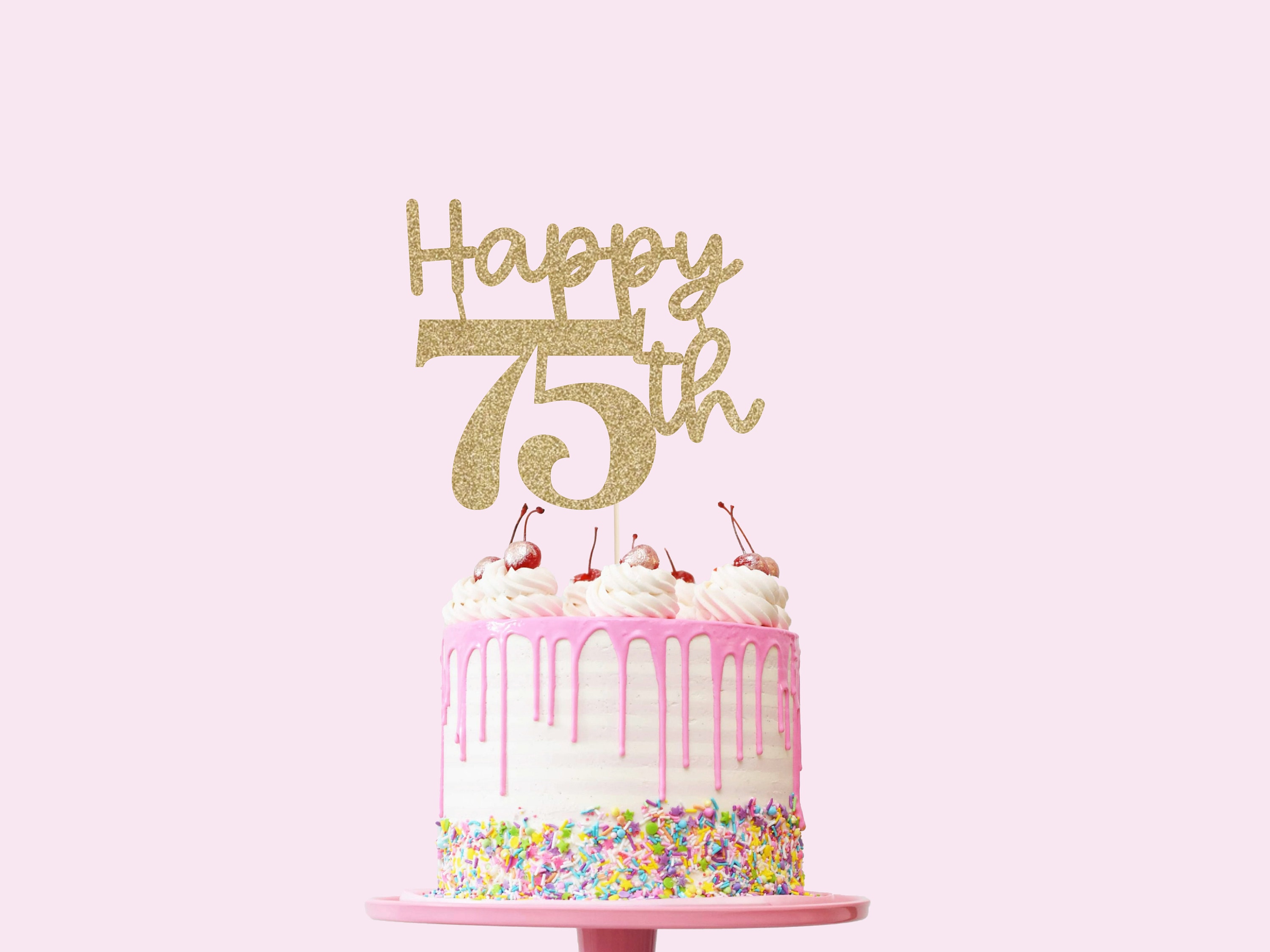Happy 75th Birthday Cake Topper, Gold Glitter 75th Rwanda