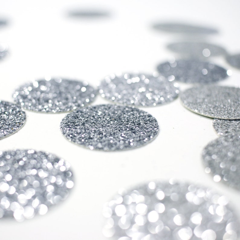 Silver Glitter Circle Confetti - 1' Table Decor. Wedding. Bachelorette Party. Bridal Shower. Baby Shower. Engagement. First Birthday. 