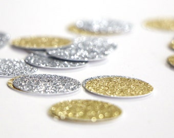 Silver + Gold Glitter Circle Confetti - 1"  Wedding. Bachelorette Party. Bridal Shower. Baby Shower. Engagement. First Birthday. Table Decor