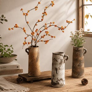 Wabi Sabi Ceramic Vase, Handmade Vintage Stoneware Flower Pot, Rustic Zen Table Centerpiece, Minimalist Asian Home Decor