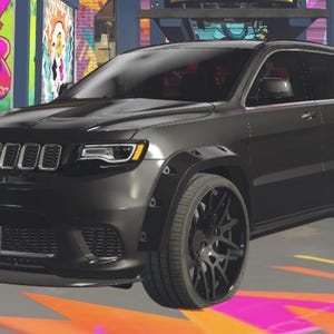 May include: A matte black SUV featuring wide bolt-on fender flares, large multi-spoke black alloy wheels, and a front grille with seven vertical slots. The vehicle displays a yellow license plate with the text 26DY0827 on the front bumper.