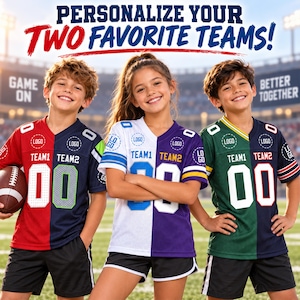 Custom Two Football Team Kid Jersey, Heart Divided Football Baby Bodysuit, House Divided Youth Jersey, Split Team Shirt, House Divided Shirt