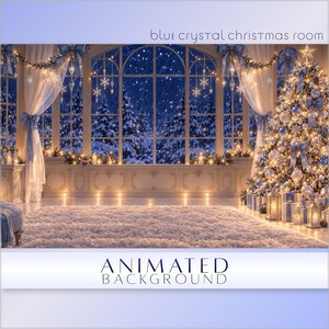 Blue Crystal Christmas Room Animated Background, Seamless Loop for VTuber Streams and Desktop Wallpaper