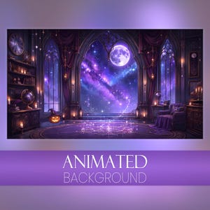 Hemelse theekamer geanimeerde achtergrond | Naadloze loopvideo, Witchy Moon VTuber Twitch OBS Zoom