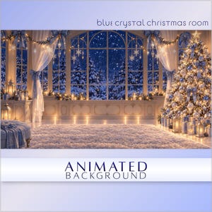 Fond d'écran animé « Cristal bleu de Noël », boucle sans interruption pour les streams VTuber et le bureau.