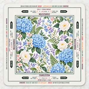 Hydrangea Rule Border Mahjong Mat American Mahjong Table Mat Floral Rules Game Night Gift