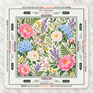 Peony Rule Border Mahjong Mat American Mahjong Table Mat Floral Rules Game Night Gift
