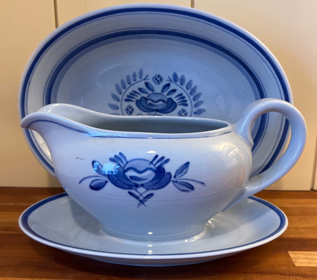 Arabia Blue Rose Gravyboat and Serving Bowl Etsy