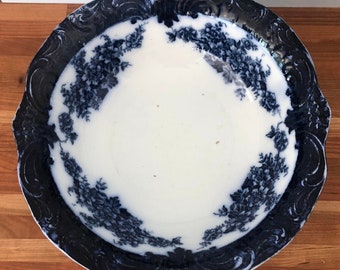Antique Flow Blue Victoria Wood and Sons Serving Bowl