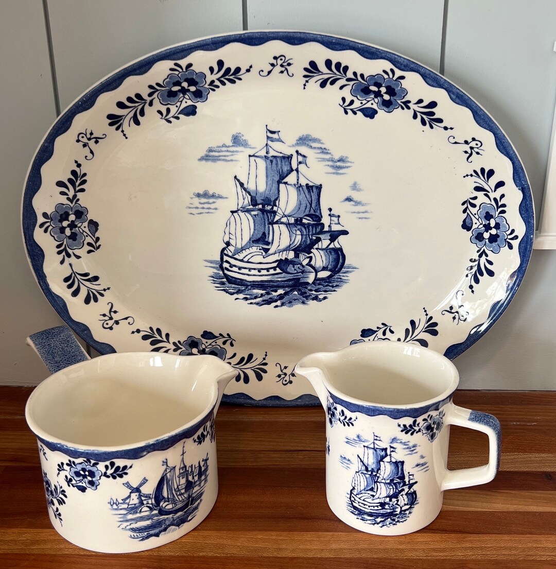 Johnson Brothers Stoke on Trent Holland Platter, Gravyboat and Creamer