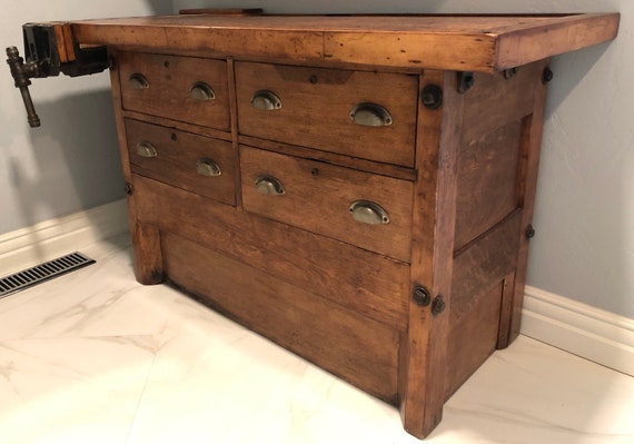 Antique Workbench Island Bar Etsy