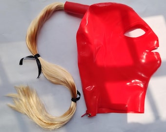 Handgeklebte Latexmaske mit Pferdeschwanz, Farbe und Größe individuell anpassbar