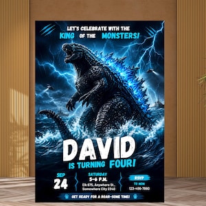 Godzilla Boys Printable Invitation, King of the Monsters Birthday Party Template, Boys Birthday Printable, Canva Editable Digital Download