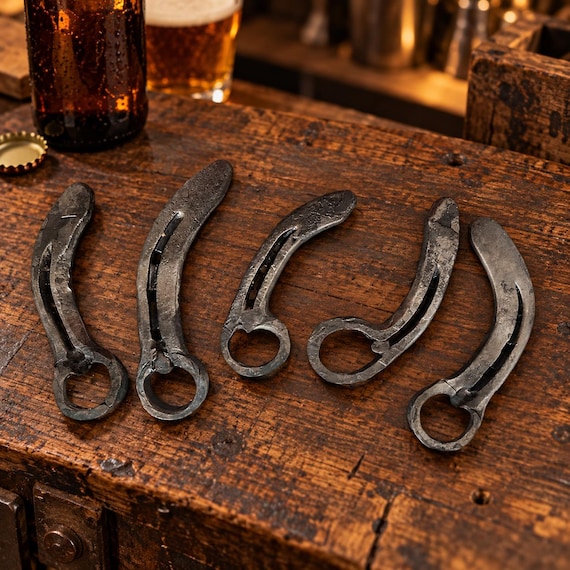 Hand Forged Bottle Opener, Rustic Blacksmith Made Bar Tool, Unique Metal Gift