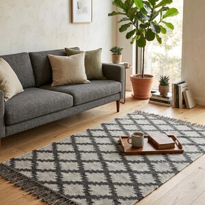Handmade Wool Jute Rug | Rug For Living Room Washable Rug Outdoor Rug 8x10 | Flat weave rug | Vintage Bohemian Rug Kilim bedroom Rug 5x8
