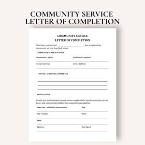 Plantilla de carta de verificación de servicio comunitario (descarga digital)