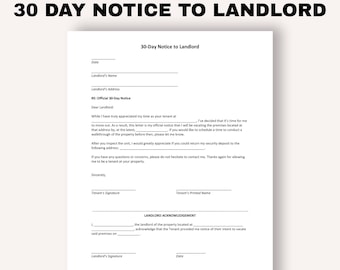 30-Day Notice to Landlord Template, Tenant Intent to Vacate Letter (Word PDF)