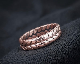 Handcrafted Solid Copper Braided Band Ring, Double Chevron Twist, Rustic Unisex Wedding Band