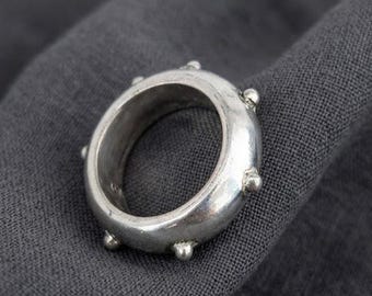 Anello rosario vintage indiano in argento sterling 925 - Fascia spessa e larga a cupola in stile vintage