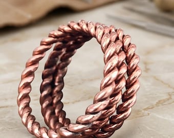 Handmade Solid Copper Tensor 3 Ring Set: Dainty Copper Band, Arthritis Relief