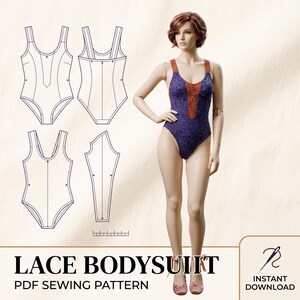 Bodysuit Sewing Pattern PDF Digital Download Printable Women Leotard Pattern Fitted Stretch Swimsuit Pattern Easy DIY Apparel Sewing Project