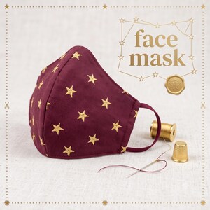 Patrón de costura para mascarilla facial en PDF, descarga digital fácil. Plantilla para mascarilla de tela ajustada, reutilizable y lavable. Patrón para principiantes.