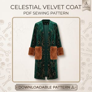 Coat Sewing Pattern PDF, Womens Long Jacket Sewing Pattern, Celestial Duster Coat Pattern, Astrological Jacket Sewing Pattern