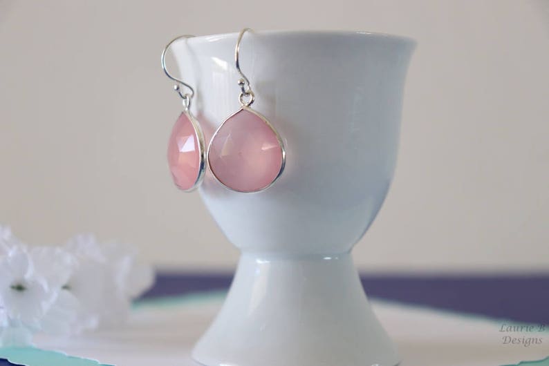 Sterling Silver Brush Pink Gemstone Personalized Bridesmaid Gift Jewelry 3 Starfish Initial Bridesmaid Necklace and Earring set Pink