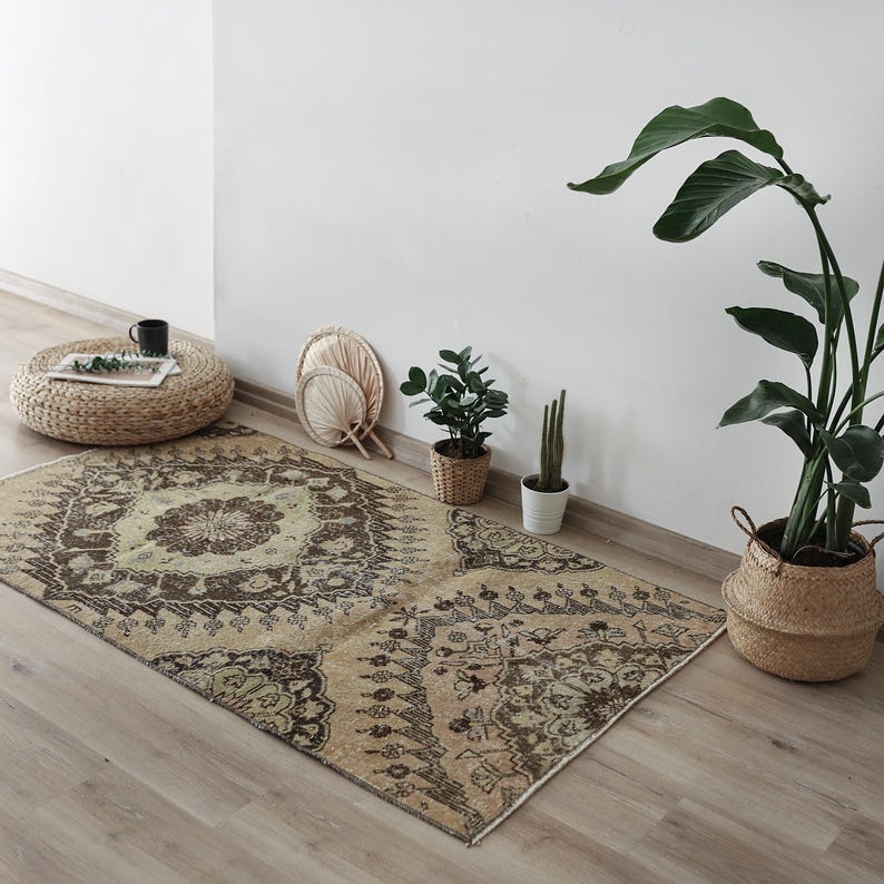 Turkish Rug Small Hand-made Wool Oushak Rug, Small Turkish Vintage Door Mat 3x5, Bathroom ...