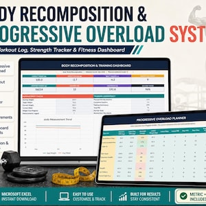 Monitorowanie rekompozycji ciała w programie Excel: progresywne obciążenie, dziennik treningowy, rekordy osobiste i panel fitness