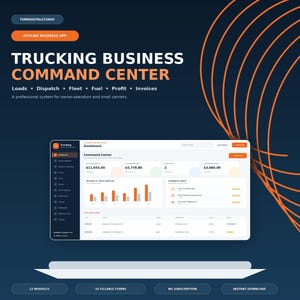 Pode incluir: Uma interface digital para um centro de comando de empresas de transporte exibida em uma tela. O layout azul escuro apresenta detalhes em laranja, etiquetas de texto e um painel com gráficos de dados financeiros e operacionais.