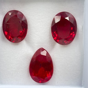 Natural Ruby Cut Pendant Set 38.95 Ct, Deep Red Oval & Pear Cut Ruby Gemstones, Loose Ruby Stones for Jewelry Making, Pendant Design