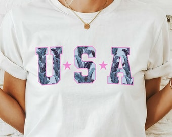 Camisas USA del 4 de julio para mujer, Camisas rosas del 4 de julio, Camisas USA Palm Beach, Camisas USA para niñas, Camisas J4 en rosa para mujer