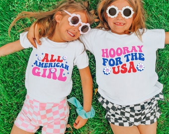 Camiseta All American Girl, Camiseta para niñas del 4 de julio, Camiseta retro para niñas del 4 de julio, Camiseta para niños del 4 de julio, Camiseta para niñas bonita, Camiseta All American Girly, EE. UU.,
