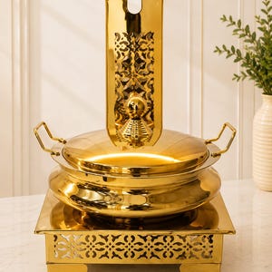 Gold Chafing Dish Food Warmer, Round Stainless Steel Buffet Server, Luxury Catering Warmer, Wedding Banquet Serving Dish, Restaurant Buffet