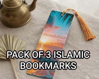 Islamic Bookmarks Set of 3, Sunset Vibes Printable Digital Download, Shukr Alhamdulillah Tawakkul Quran Page Marker, Muslim Stationery Gift