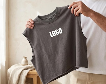 Custom Logo Muscle Tee Cropped Sleeveless Top Unisex Heavy Cotton Gift