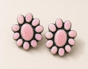 Pink Opal  Stud Earrings, Handmade Gemstone Boho Floral Gift, rustic ring, unique gemstone, stone jewelry, natural gemstone