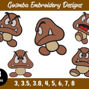 Brown Goomba Character Embroidery Designs Bundle, Cute Cartoon Machine Embroidery Files, Fun Gaming Inspired Goomba Designs, 8 Sizes