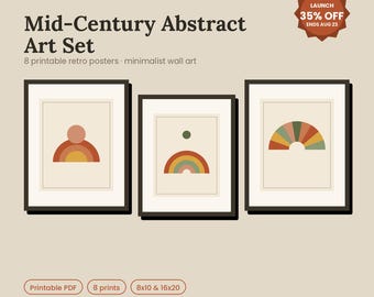 Set med abstrakta konsttryck från mitten av århundradet | Retro boho väggdekor (PDF-nedladdning)