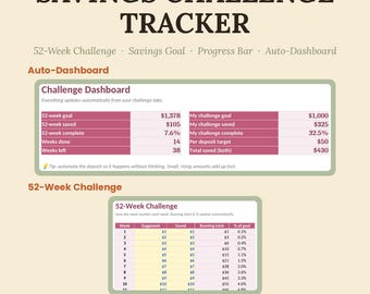 52-veckors sparutmaningsspårare, Excel och Google Sheets (direkt nedladdning)