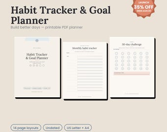 Habit Tracker & Goal Planner | Monthly, Weekly, Daily Routine (PDF Download)