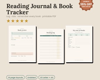 Reading Journal Printable | Book Tracker, Log, Reviews (US Letter/A4)
