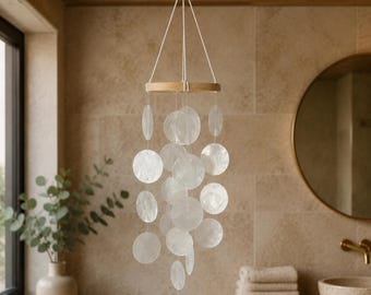 Natural Capiz Shell Wind Chime, Boho Coastal Nursery Decor, Relaxing Gift for Mom