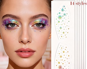 5 pegatinas holográficas láser para sombras de ojos - Purpurina para maquillaje Euphoria - Joyas para ojos de festivales rave